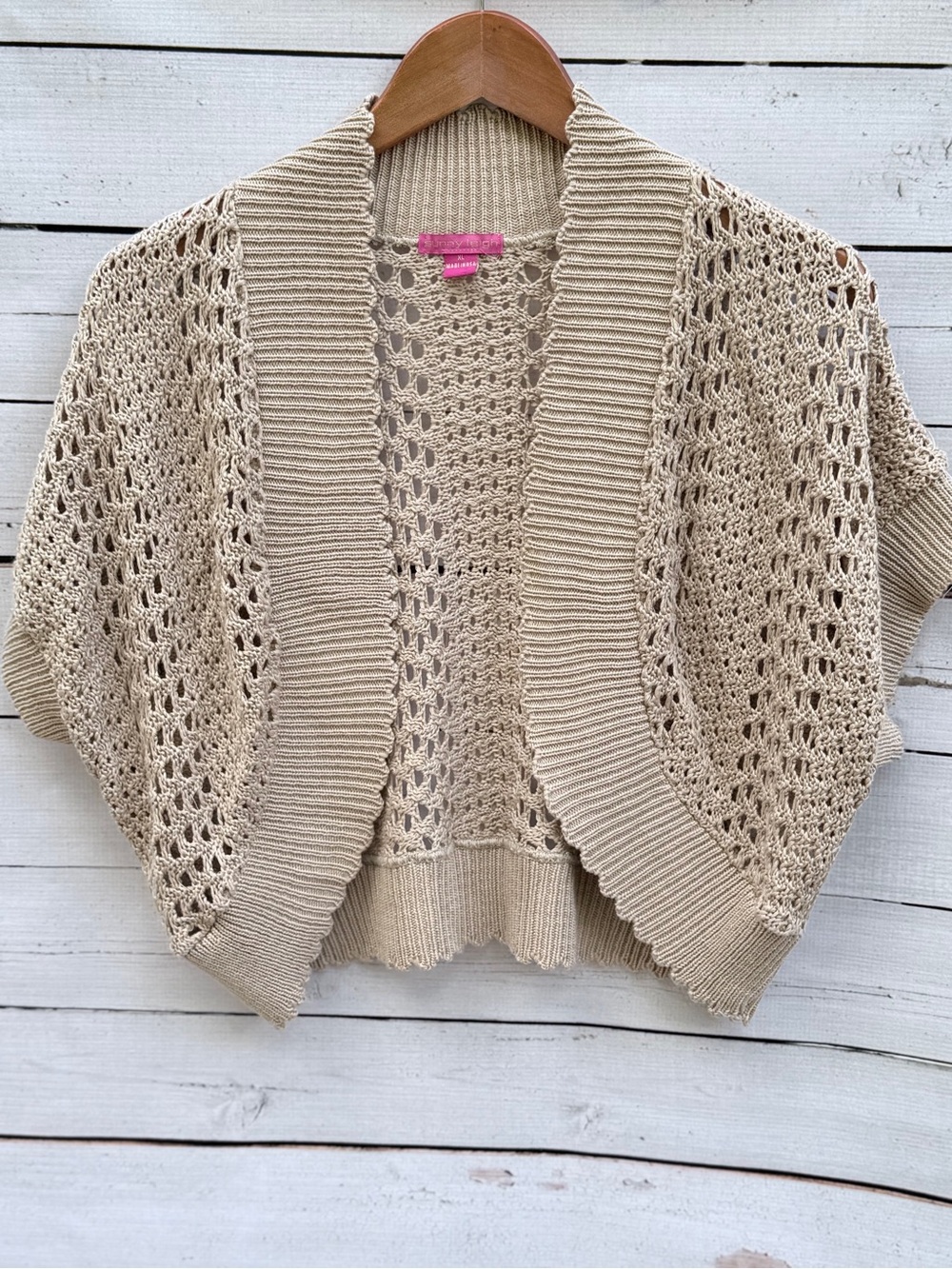 Sunny Leigh Open-Knit Short Sleeve Shrug in Beige - Picture 4 of 7